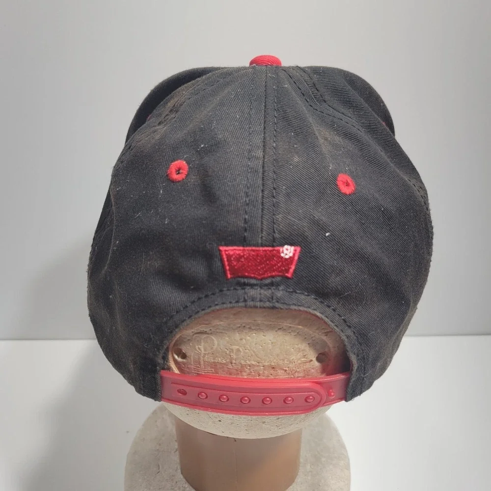 Levi's Snapback Cap Hat Mens Red Black Cotton Spell Out White Embroidered Logo